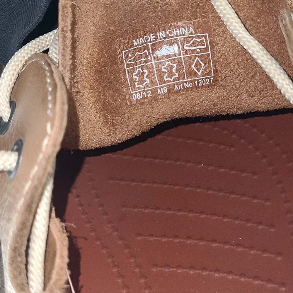 Crocs Mens Boat Shoes Size 9M Brown Leather Lace Up Slip On Casual Comfort